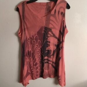 Abstract Coral Sleeveless Top